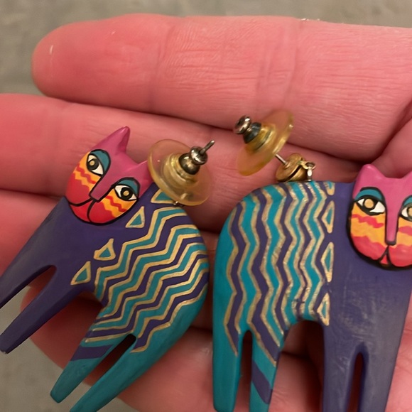 Laurel Burch vintage hand painted RARE Colorful Cat Earrings - Picture 11 of 14
